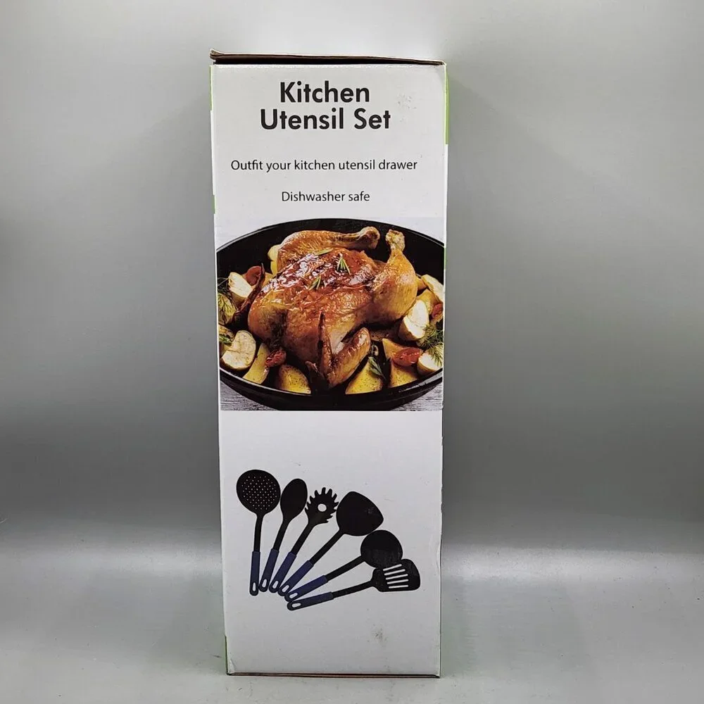 New 6 Piece Kitchen Utensil Set Plastic Nylon Non Scratch Cooking Black